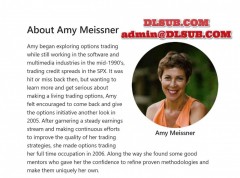 Amy Meissner portrait picture highlighting options trading expertise and course platform screenshot showing Aeromir HV7 Option Trading System online training program